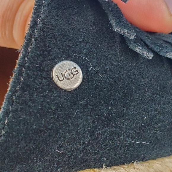 UGG black suede fringe wedge sandals 10 - Picture 7 of 15
